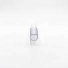 Clear seal offcut end-on on white, glass channel above a hollow bubble loop and a side fin