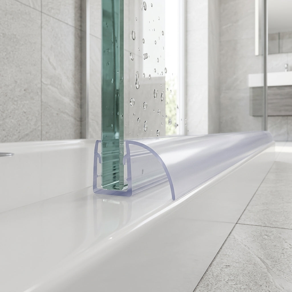 Shower screen seal installed on glass panel - Shower Screen Seal - Fits 6-8mm Glass - Lengths of 800mm, 900mm, 1400mm and 2000mm