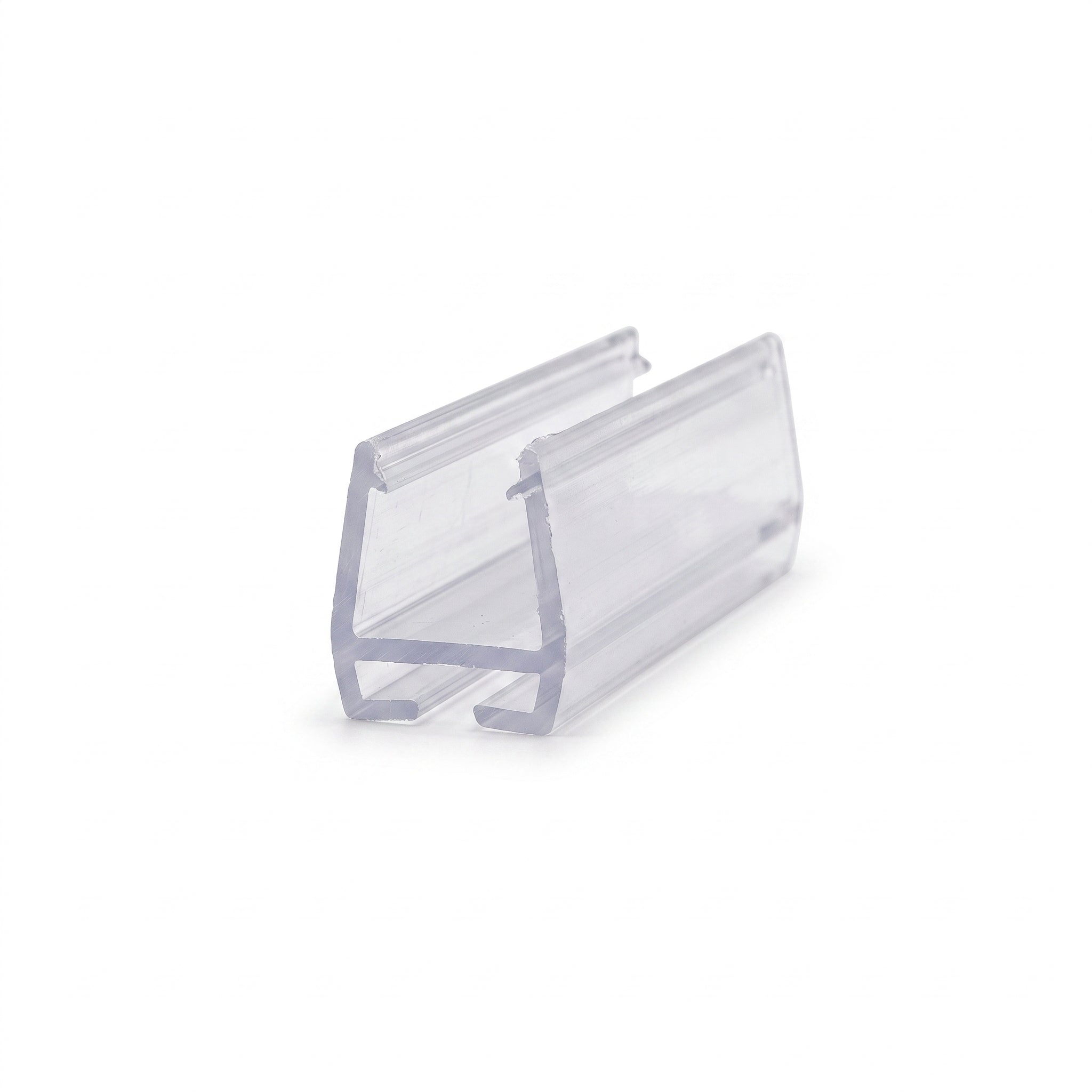 Cut length of SEAL303 clear carrier seal - channel for 8-10mm glass on 11mm base with downward T-slot
