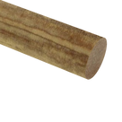Close-up of a mottled tan phenolic laminate rod on white, cut end showing the woven fabric layers