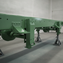Vehicle chassis freshly painted mid green underbody protective coating in UK workshop