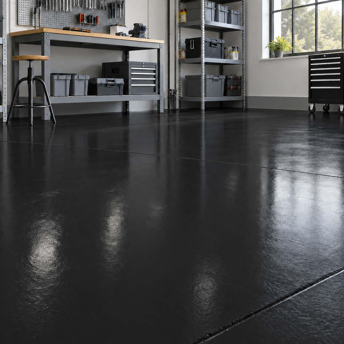 Black illustrative application: Water-Based Alkyd Floor Paint for Workshops & Concrete