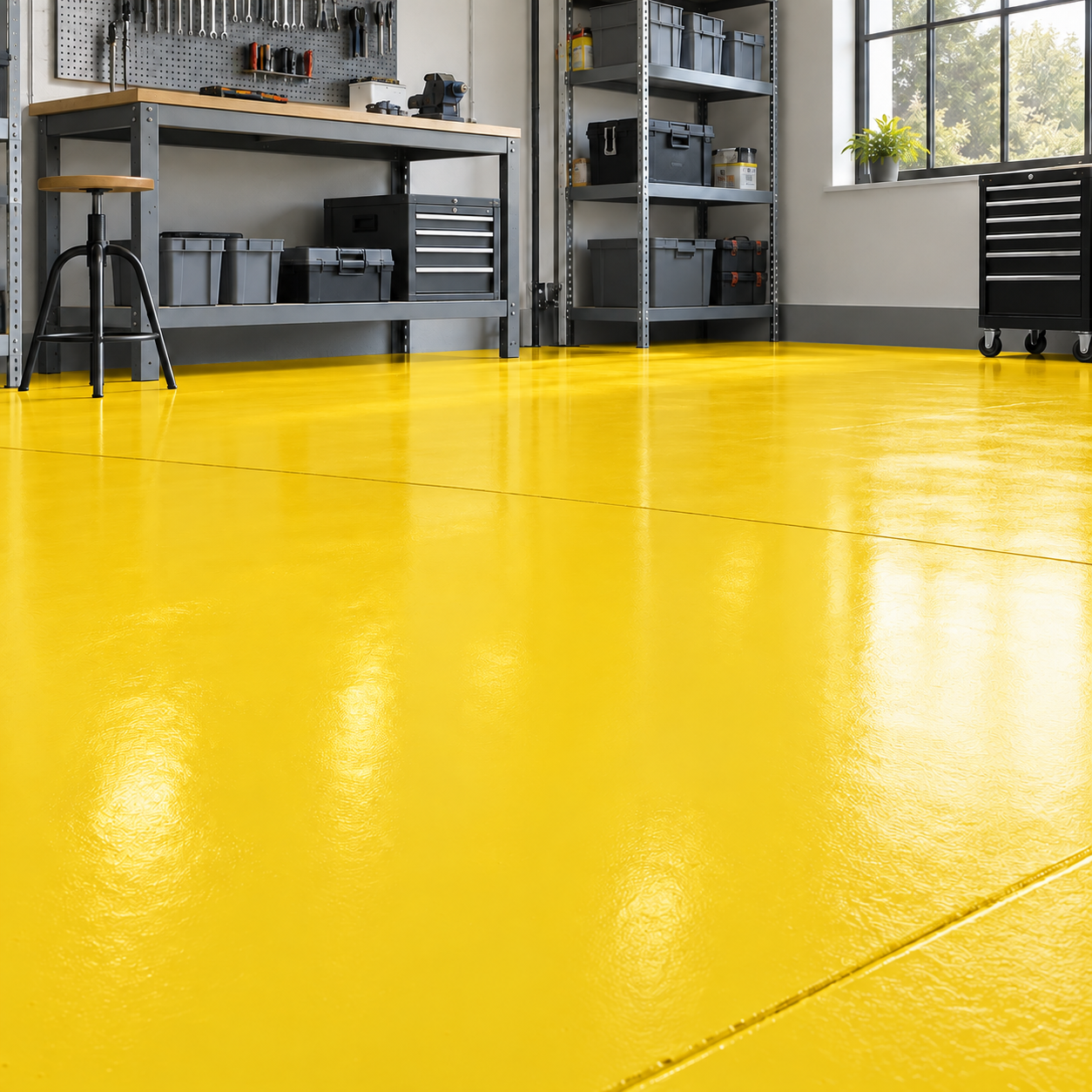 Bright Yellow illustrative application: Water-Based Alkyd Floor Paint for Workshops & Concrete