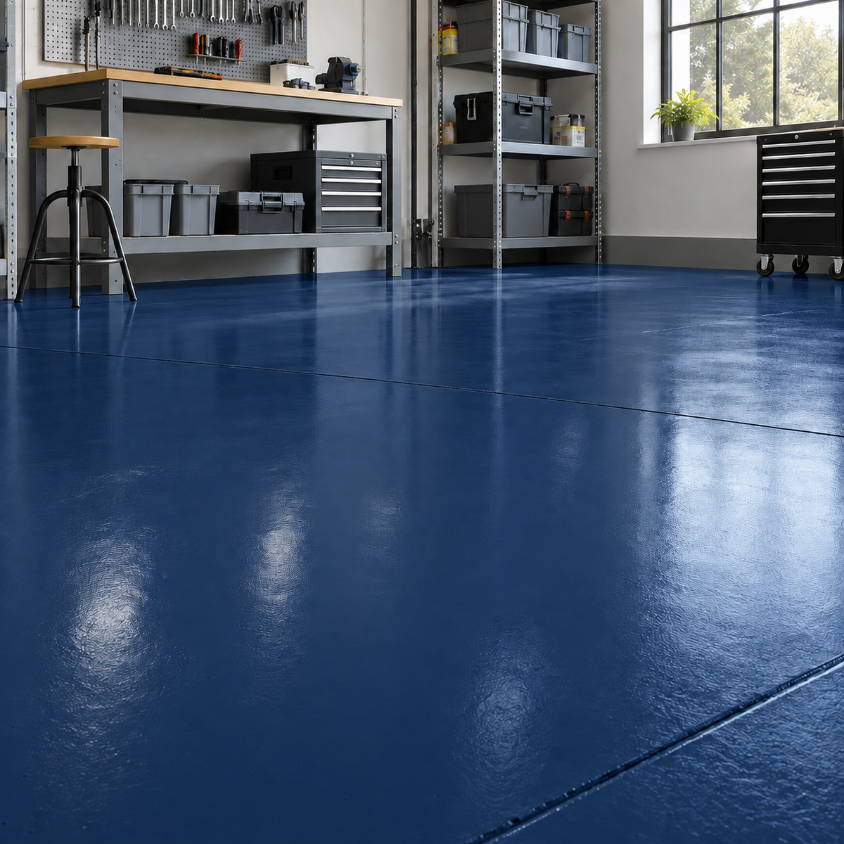 Dark Blue illustrative application: Water-Based Alkyd Floor Paint for Workshops & Concrete