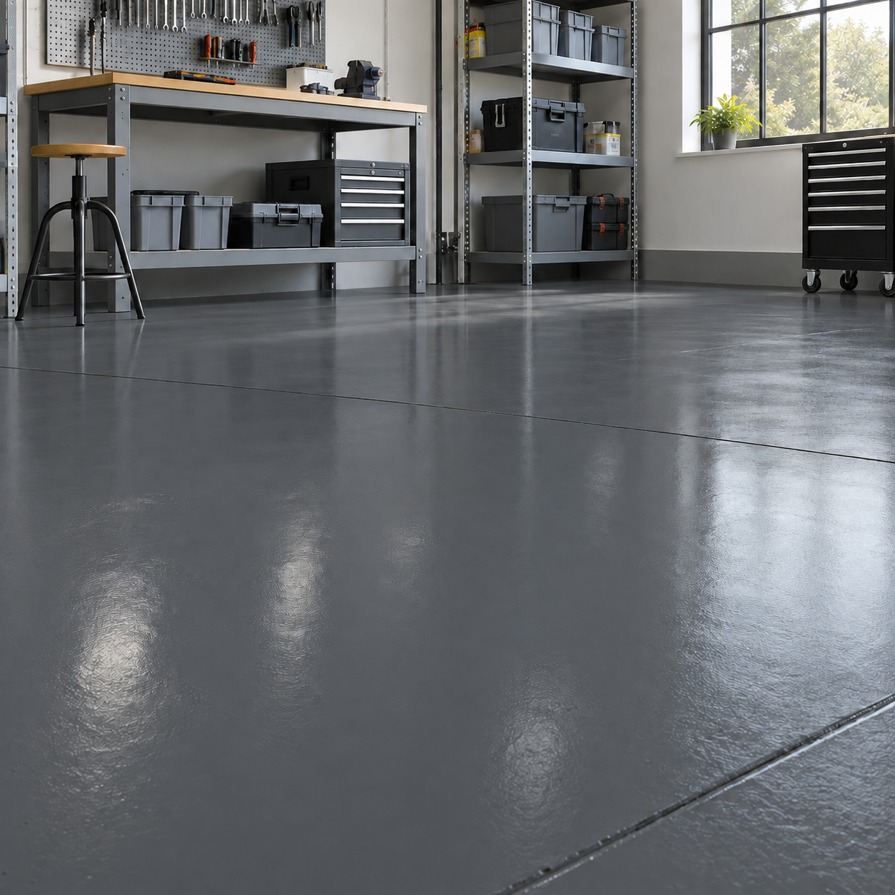 Dark Grey illustrative application: Water-Based Alkyd Floor Paint for Workshops & Concrete
