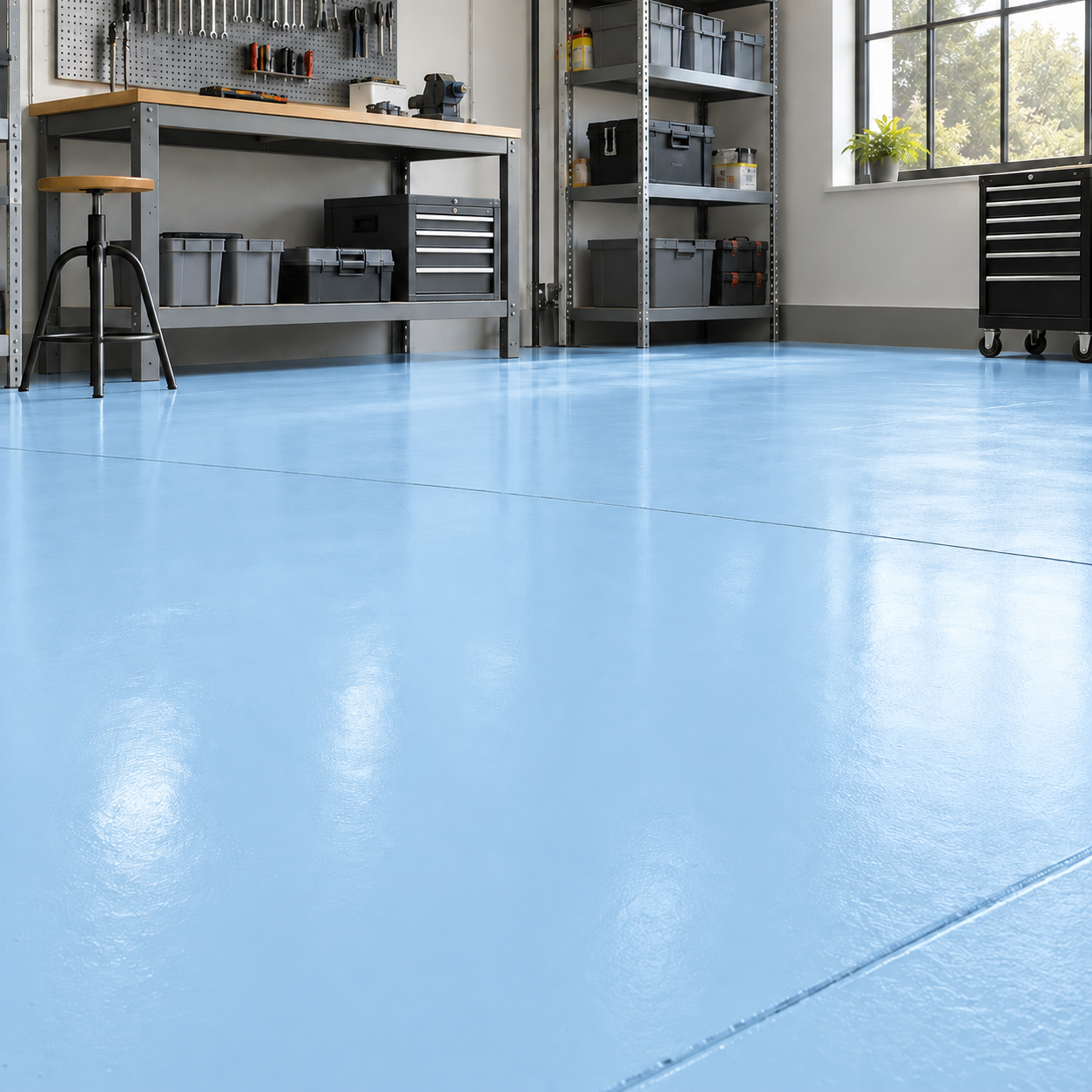Light Blue illustrative application: Water-Based Alkyd Floor Paint for Workshops & Concrete