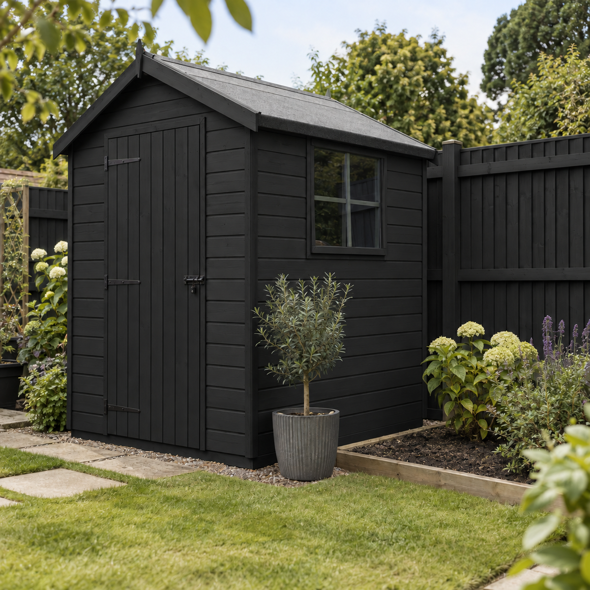 Black illustrative application: Water-Based Shed & Fence Paint for Garden Timber