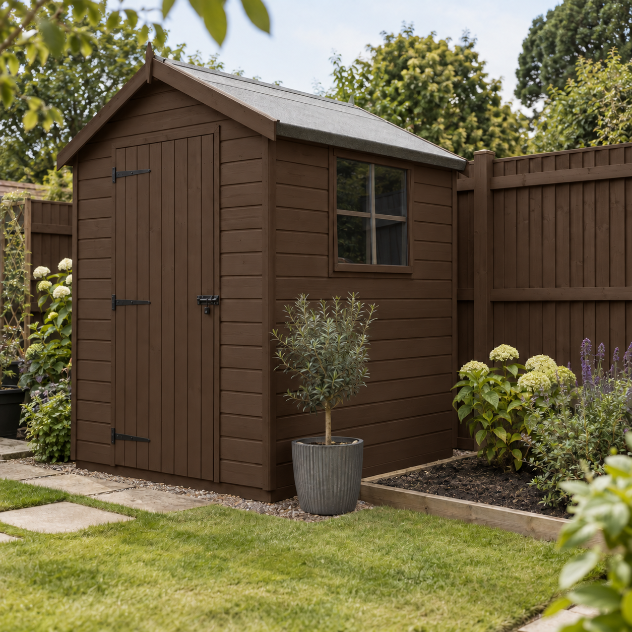 Dark Wood Brown illustrative application: Water-Based Shed & Fence Paint for Garden Timber