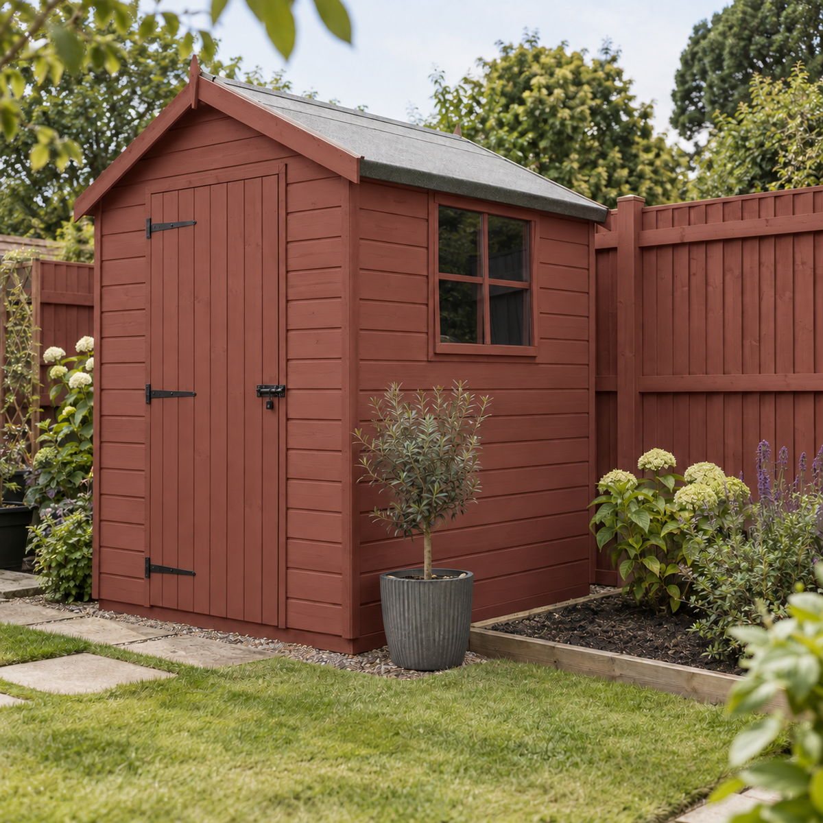 Rustic Red illustrative application: Water-Based Shed & Fence Paint for Garden Timber