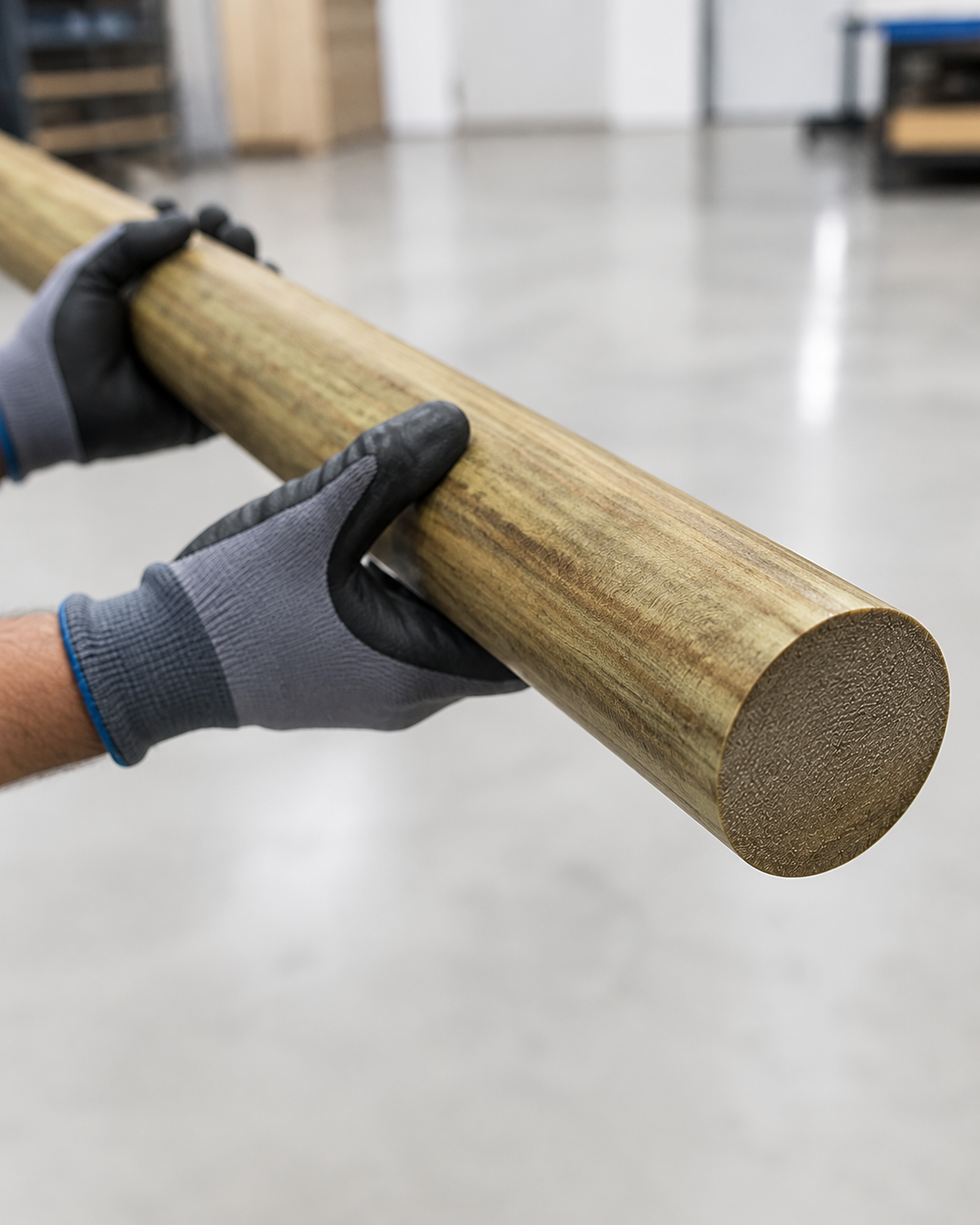 Tufnol Whale Grade Rod held in engineering workshop