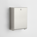 Brushed stainless steel wall-mounted commercial paper towel dispenser with lockable front cover, shown on a plain studio background