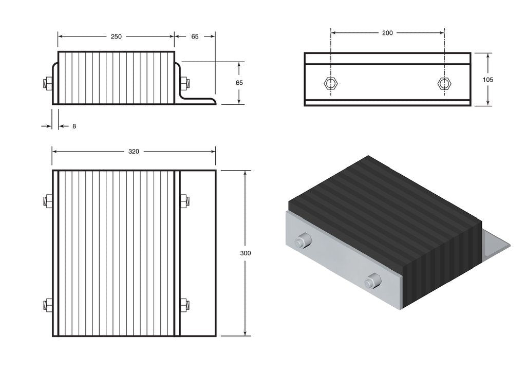 Light Gray Laminated Rubber Conveyor Dock Bumper - 300 x 320 x 105mm